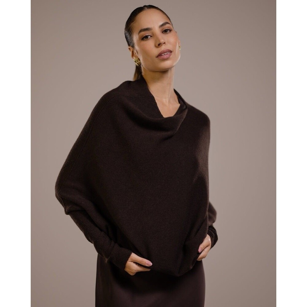Womens Size XS Jaki London Asymmetrical Draped Back Seamless Sweater Brown NWT - Picture 3 of 12